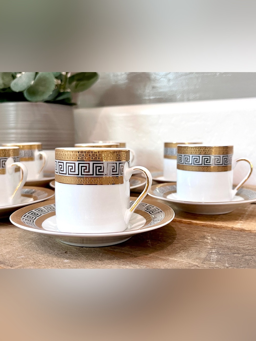 Queen's Luxury 24K Gold Plated Greek Key Demitasse Set of 8 - Japan - Picture 3 of 5